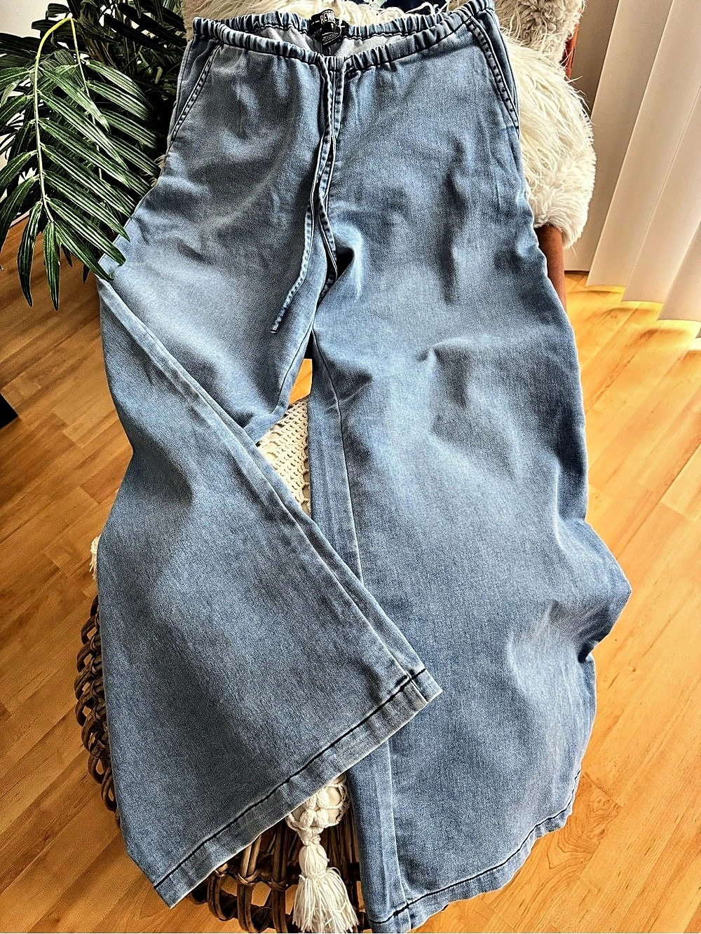 Rewash Wide Leg Baggy Cotton Jeans in Blue Size Large